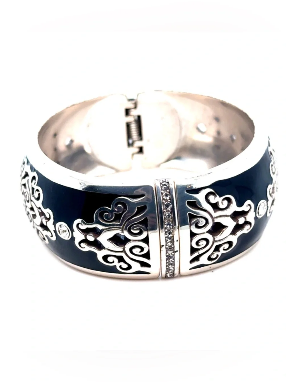 Brighton‎ Black Enamel Silver-Tone Filigree Bangle Bracelet